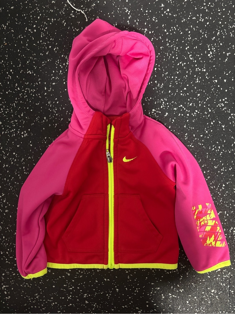 Nike Red & Pink Hooded Zip Jacket with Neon Yellow Trim